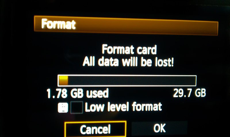 format sd card menu in dslr